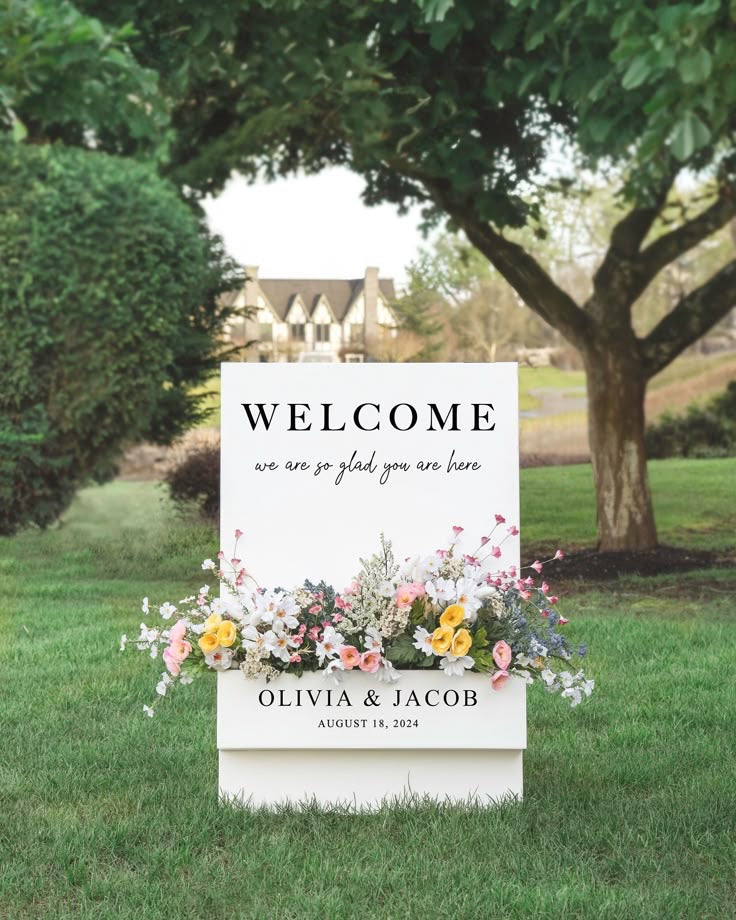 Wood Welcome Sign with Flower Box
